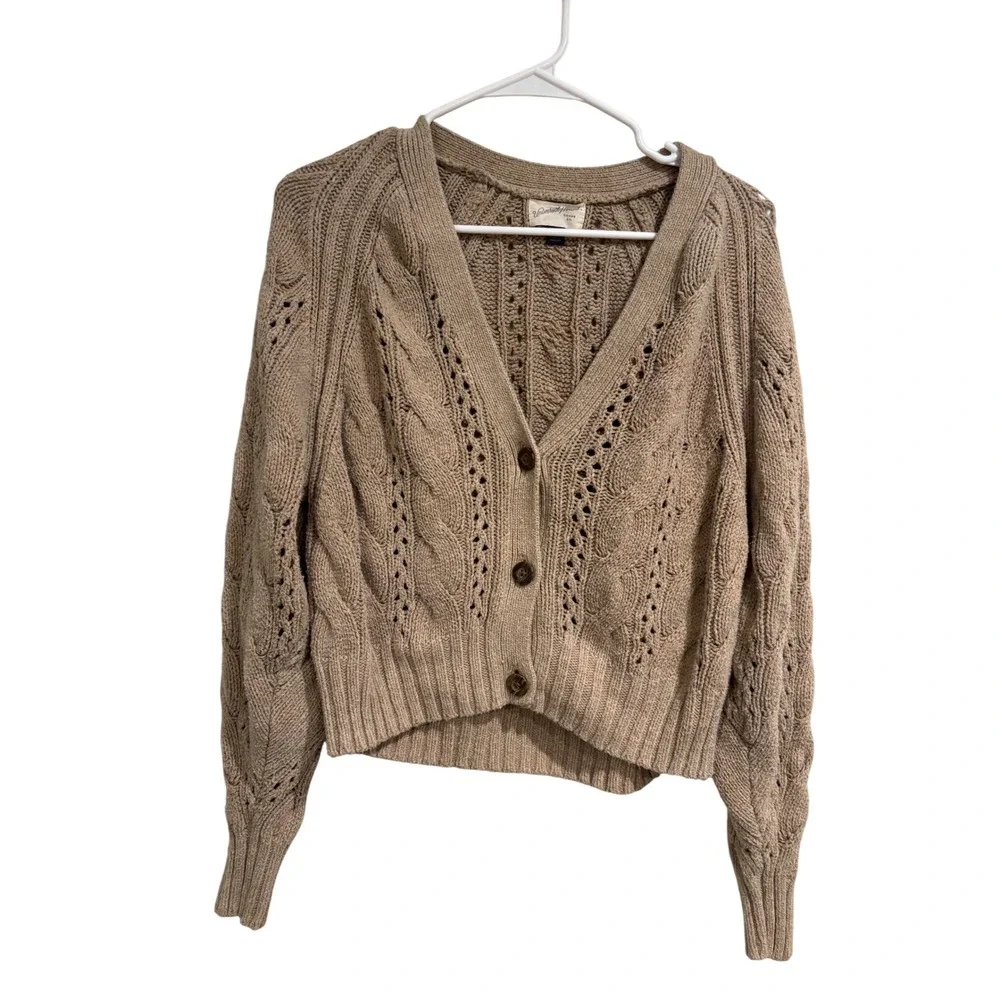 Universal Thread Tan Beige Cable Knit Cardigan Womens Small V-Neck Button - Picture 2 of 6